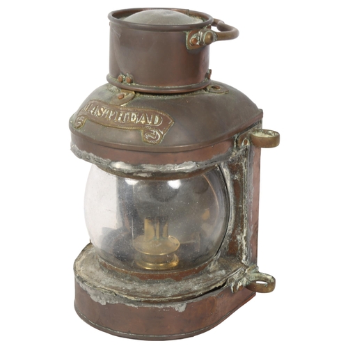 318 - A Victorian copper ship's masthead lantern with swing handle, H22cm