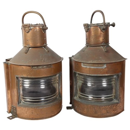 319 - A pair of Victorian ship's bow port lantern's, pattern 23, with carrying handle, height not includin... 