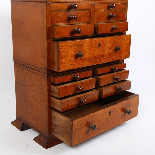 344 - A late Victorian oak collector's chest, with 14 fitted drawers and turned wood handles, on 4 ogee fe... 