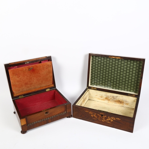 345 - A 19th century mahogany and rosewood travelling writing box, and a 19th century rosewood and marquet... 