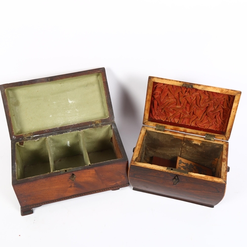 346 - A 19th century rosewood tea caddy, and a mahogany and chequered banded 19th century tea caddy, both ... 