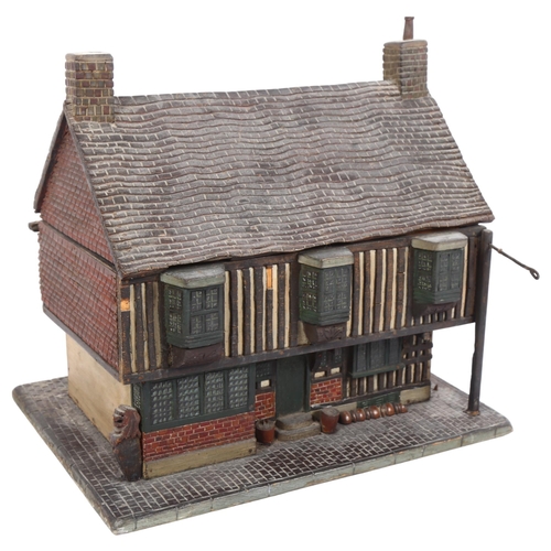 348 - An Antique jewellery box in the form of The Star Inn at Alfriston, with hinged roof lid, W28cm