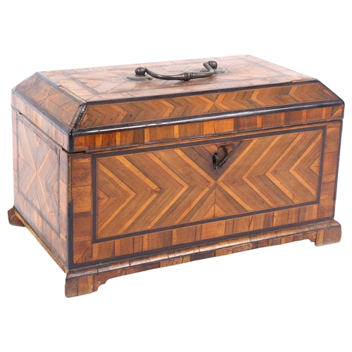 350 - An 18th century specimen wood and ebony banded tea caddy, W25cm