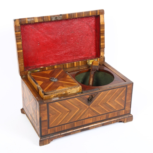 350 - An 18th century specimen wood and ebony banded tea caddy, W25cm