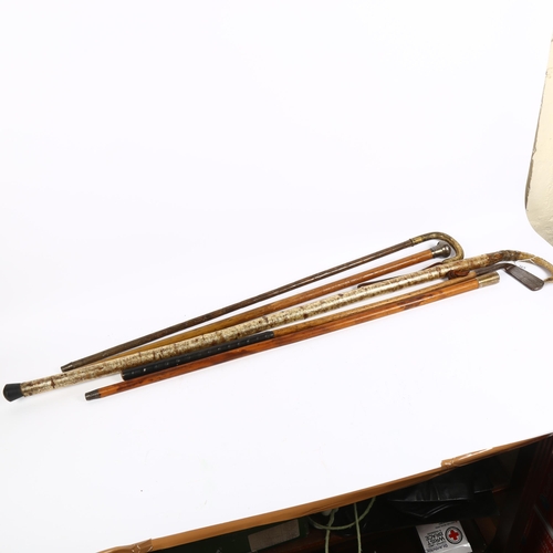 365 - A 19th century Malacca cane with silver knop, L90cm, ferrule missing, a Malacca cane with plating to... 