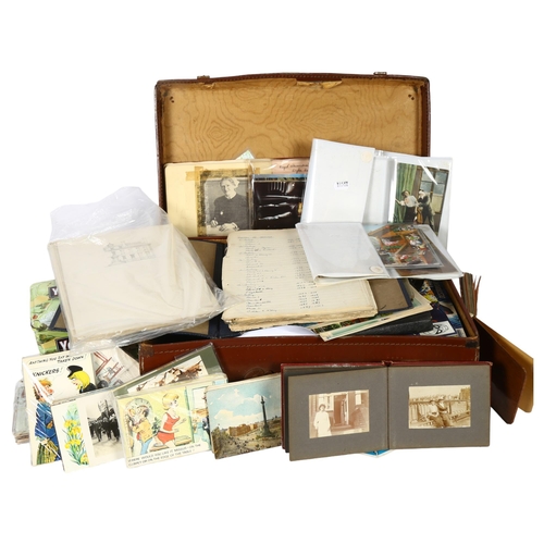 376 - A suitcase of postcards, ephemera, cigarette cards etc