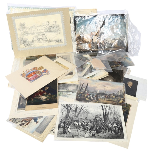 382 - A folder of prints, pictures, Antique engravings etc