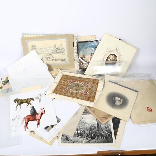 382 - A folder of prints, pictures, Antique engravings etc