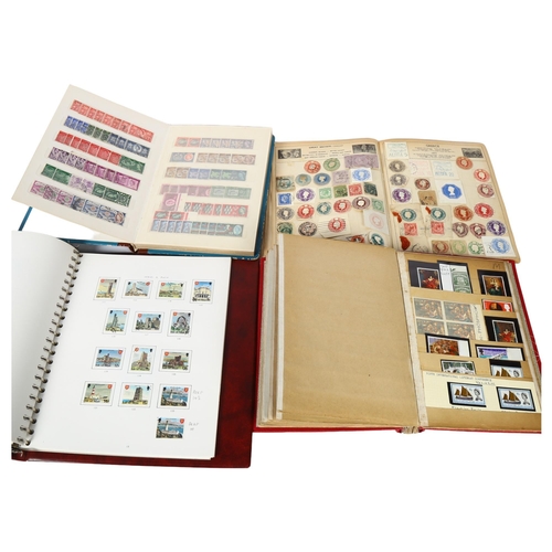 384 - A quantity of stamps including First Day Covers, 2 stock books, an empty stamp album etc