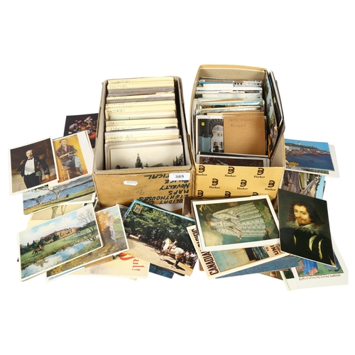 385 - 2 boxes of topographical postcards, worldwide and UK