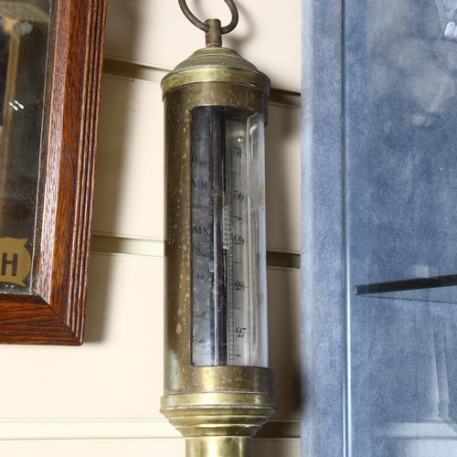 394 - ROSETTI, LONDON - an Antique brass ship's gimbal stick barometer, overall length 95cm