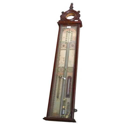 399 - An Admiral Fitzroy mahogany-cased barometer, L122cm (missing its central timepiece)