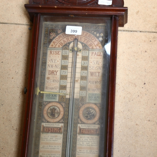 399 - An Admiral Fitzroy mahogany-cased barometer, L122cm (missing its central timepiece)