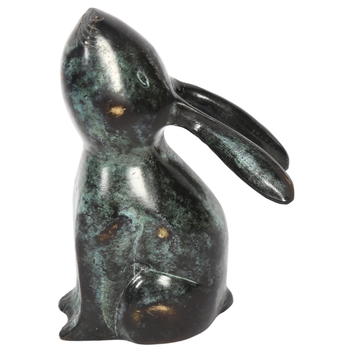 405 - A Japanese verdigris moon glazing hare, H16cm