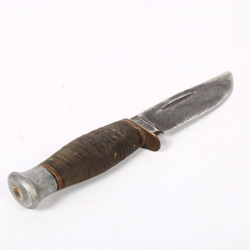 414 - Milbro Kampa, Sheffield, a barrel handled fighting/hunting knife, bowie style blade, overall length ... 