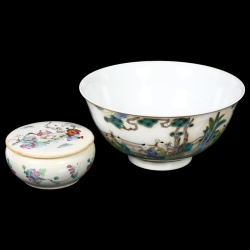 426 - A Chinese famille vert footed bowl, with painted figural scene, diameter 16cm, and an Oriental famil... 