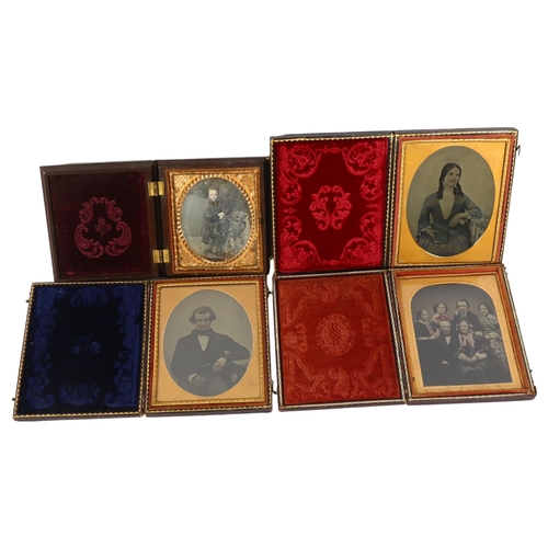 427 - A group of 4 Victorian ambrotypes, 3 in original burgundy tooled leather cases, and the other bowani... 