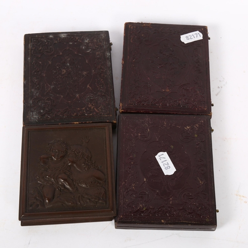 427 - A group of 4 Victorian ambrotypes, 3 in original burgundy tooled leather cases, and the other bowani... 