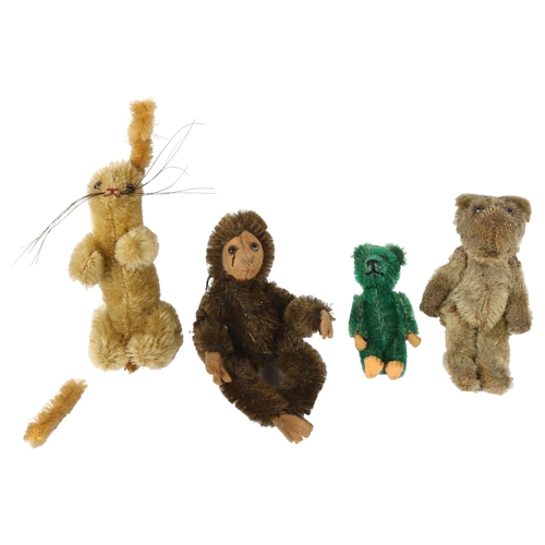 428 - A group of early 20th century animals including a hare with jointed limbs, H12cm, a monkey with join... 