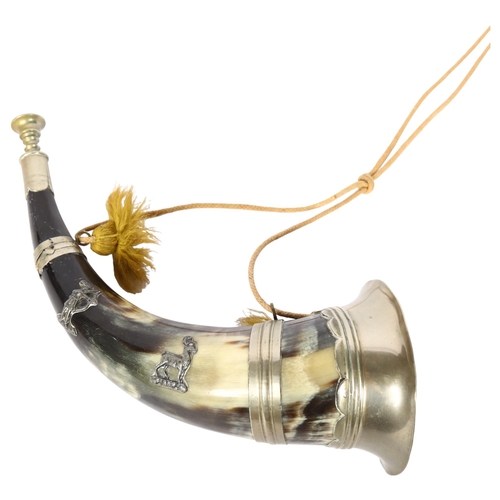 457 - An early 20th century hunting horn, with plated mounts, L30cm