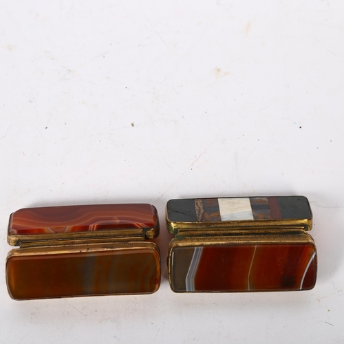 467 - 2 gilt-metal and banded agate and hardstone rectangular boxes, 1 fitted with an interior hinged meta... 