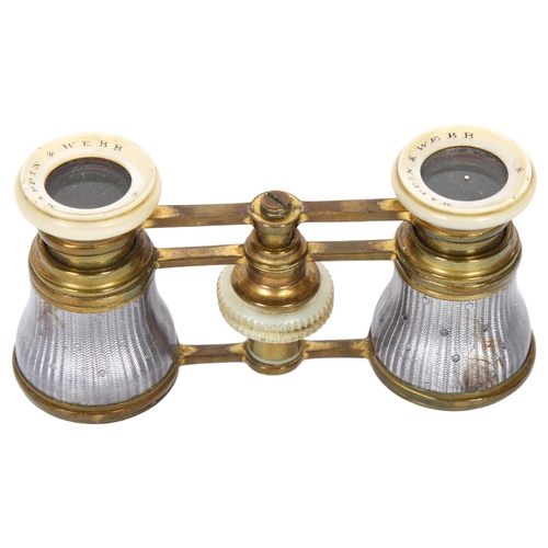 475 - A pair of early 20th century Mappin & Webb brass and guilloche enamel opera glasses