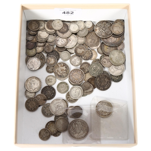 482 - A quantity of pre-1920 English and worldwide silver coins, 10oz