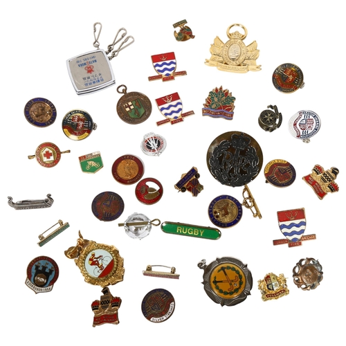 490 - A collection of various enamelled and other badges, including London Fire Brigade, Swimming Associat... 