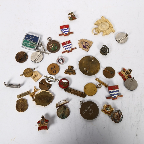 490 - A collection of various enamelled and other badges, including London Fire Brigade, Swimming Associat... 