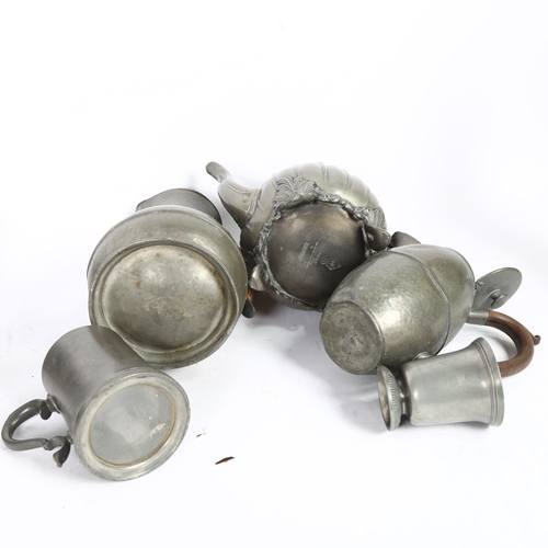 492 - A group of Victorian and later pewter ware, to include a coffee pot with woven handle, a melon-shape... 