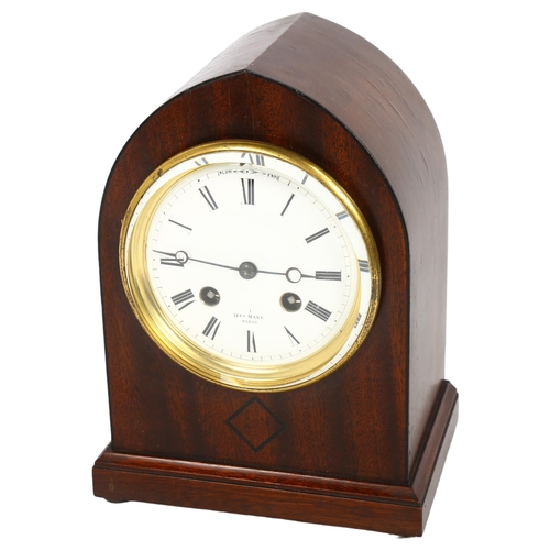 493 - Henry Marc Paris, an early 20th century arch-top mahogany mantel clock, 8-day movement, with pendulu... 