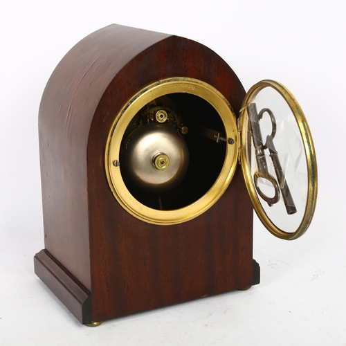 493 - Henry Marc Paris, an early 20th century arch-top mahogany mantel clock, 8-day movement, with pendulu... 