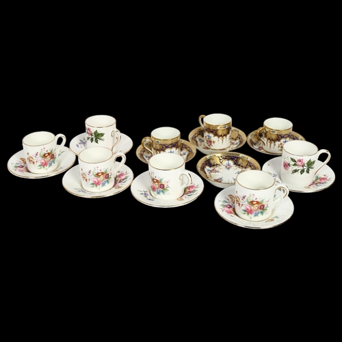 495 - Cauldon Ltd, Brown Westhead Moore & Company, 3 coffee cans and 4 saucers, gilded and floral decorati... 