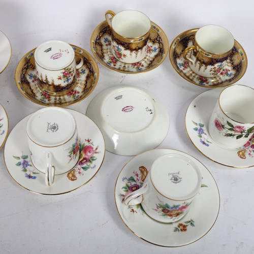 495 - Cauldon Ltd, Brown Westhead Moore & Company, 3 coffee cans and 4 saucers, gilded and floral decorati... 