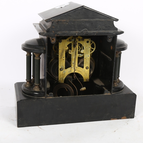 500 - A Victorian painted black metal architectural mantel clock, an 8-day Ansonia Clock Company movement ... 