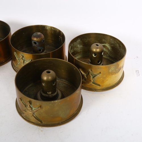 510 - A set of 6 trench art ashtrays, with central burners, diameter 10cm (6)