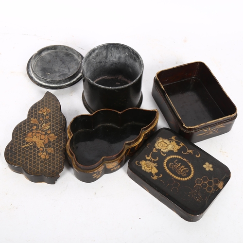 516 - 3 Victorian black lacquered and papier mache boxes, 2 with gilded decoration (3)