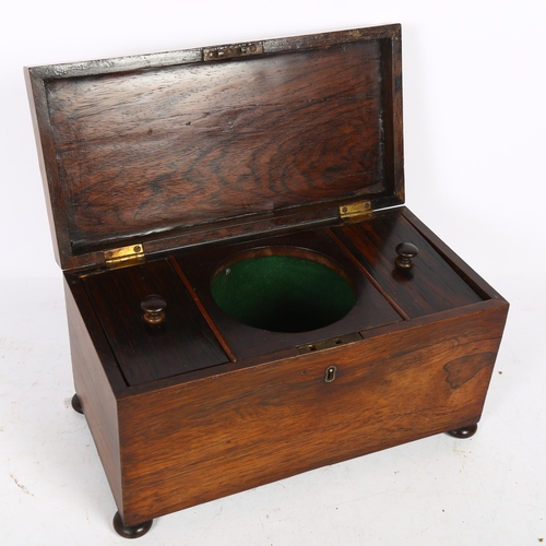 523 - A 19th century rosewood tea caddy on bun feet, W31cm