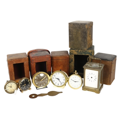 524 - A group of Victorian and early 20th century leather carriage clock travelling cases, a brass carriag... 