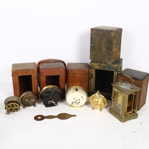 524 - A group of Victorian and early 20th century leather carriage clock travelling cases, a brass carriag... 