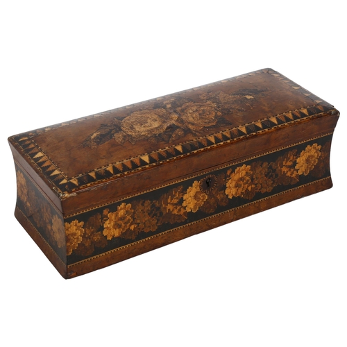 529 - A Victorian Tunbridge Ware glove box, L25cm, floral decoration and triangular border