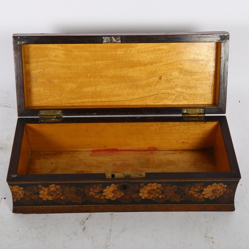 529 - A Victorian Tunbridge Ware glove box, L25cm, floral decoration and triangular border