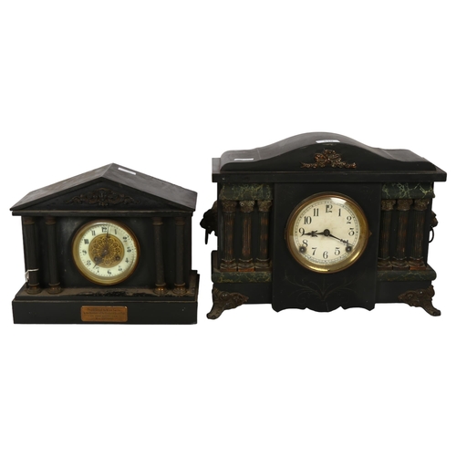 530 - A Victorian stained wood architectural design mantel clock, with brass Corinthian columns and lion m... 