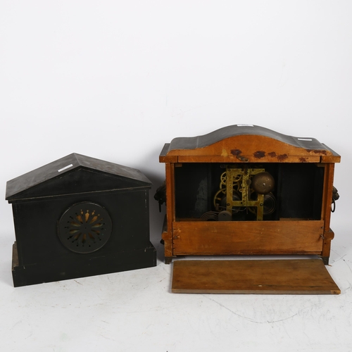 530 - A Victorian stained wood architectural design mantel clock, with brass Corinthian columns and lion m... 