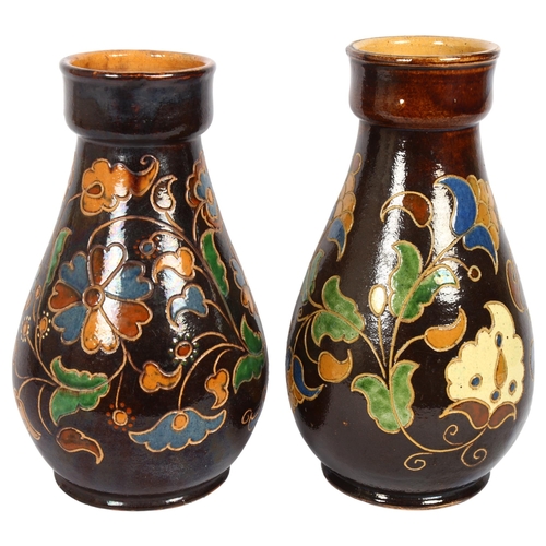 547 - 2 large 19th century slipware pottery vases, with Cyrillic maker's marks to bases, H33cm