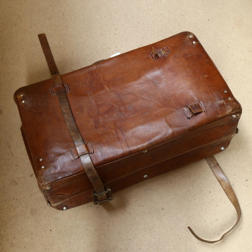 556 - SAC-VALISEA SOUFFLETS - an early 20th century French leather suitcase, with chrome mounts, L60cm, la... 