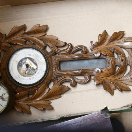 559 - An Edwardian mahogany and satinwood-strung dome-top mantel clock, with brass columns (not working), ... 