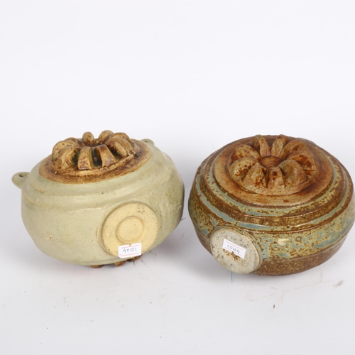 563 - BERNARD ROOKE - 2 x 1970s brutalist Studio pottery vases, 1 with impressed maker's mark, largest hei... 