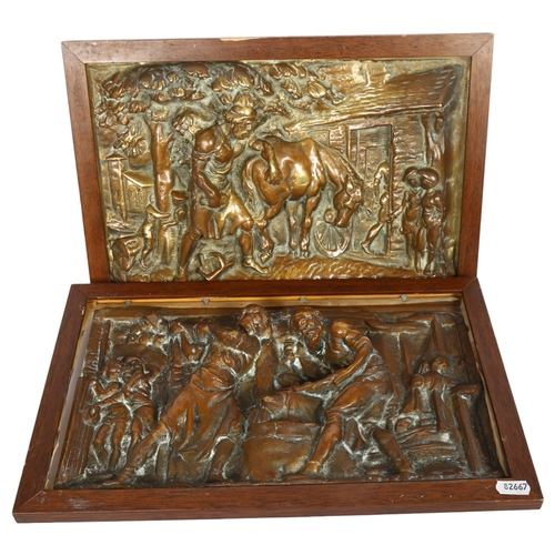 572 - A bronze plaque of a blacksmith entitled Under The Spreading Chestnut Tree, the original was complet... 