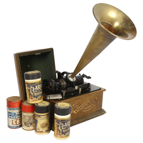 578 - EDISON STANDARD PHONOGRAPH - a Victorian Edison Standard Phonograph wax cylinder player, complete in... 